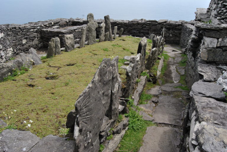 The earliest documents point to around 600 A.D. as the date for Christian monastic arrival to the Skellig Islands. Many monks lived and worked on the island, growing food, raising small livestock and fulfilling their ultimate goal: worship of the Most High God. Atop the summit of Skellig Michael, the monks would bury their own within the monastery. The larger the marker, supposedly the more holy the monk. 